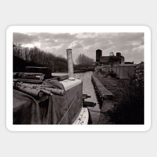 Narrow boat moored next to the canal - Stoke on Trent, UK Sticker